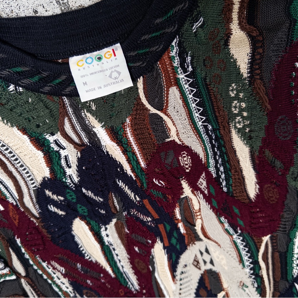 Vintage COOGI Australia 3D Textured Knit Crew Neck Mercerized Cotton Sweater, M